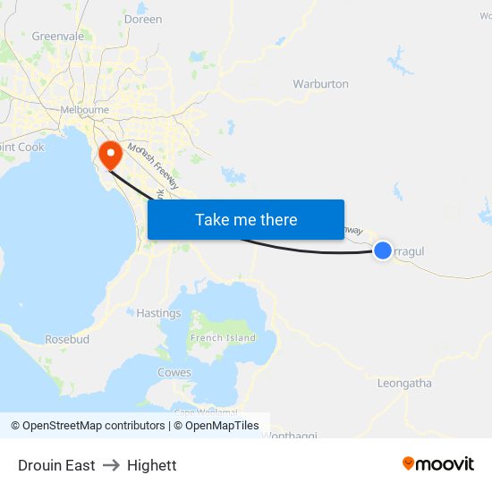 Drouin East to Highett map