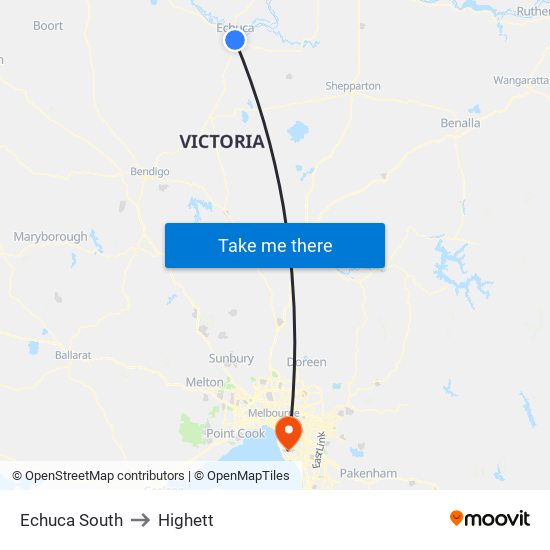 Echuca South to Highett map