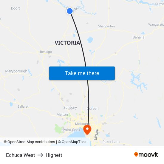 Echuca West to Highett map