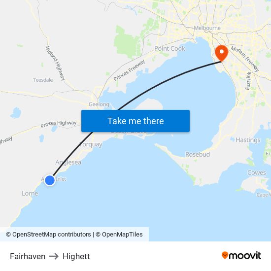 Fairhaven to Highett map