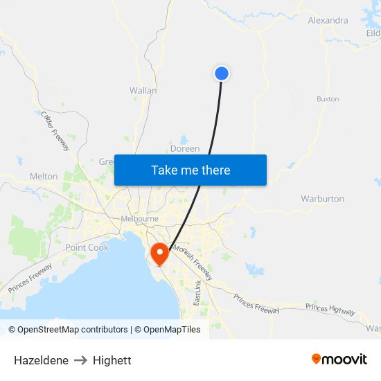 Hazeldene to Highett map