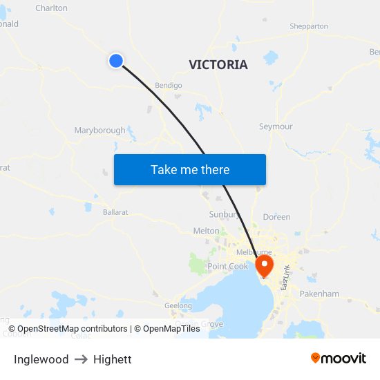 Inglewood to Highett map