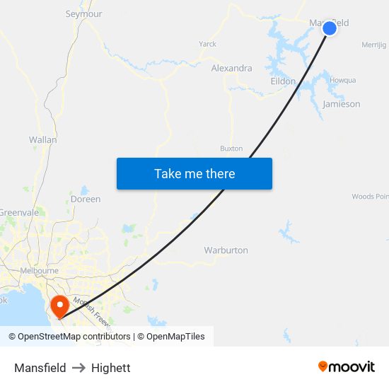 Mansfield to Highett map