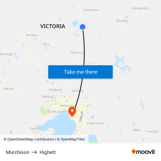 Murchison to Highett map