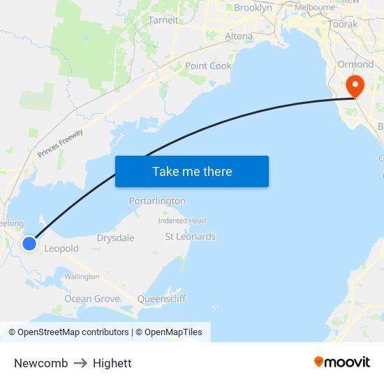 Newcomb to Highett map