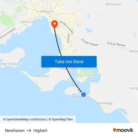 Newhaven to Highett map