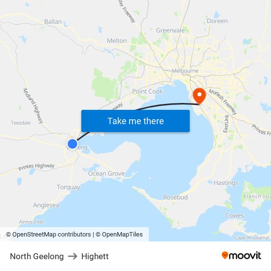 North Geelong to Highett map