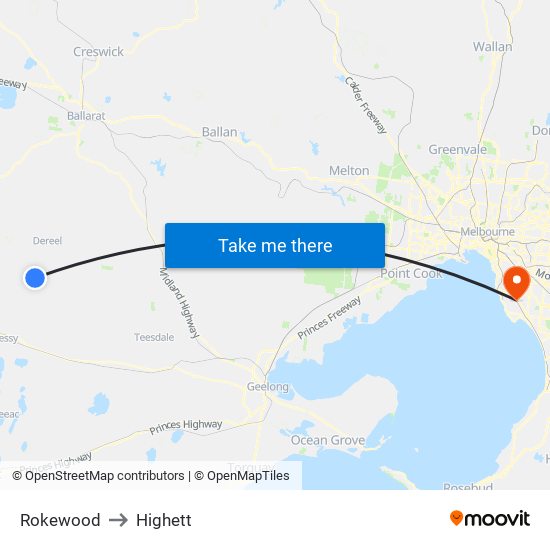 Rokewood to Highett map