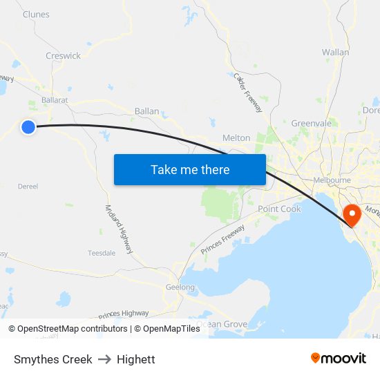 Smythes Creek to Highett map