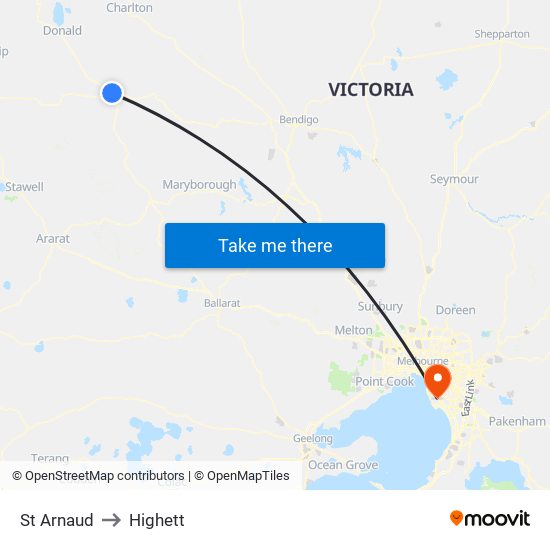 St Arnaud to Highett map