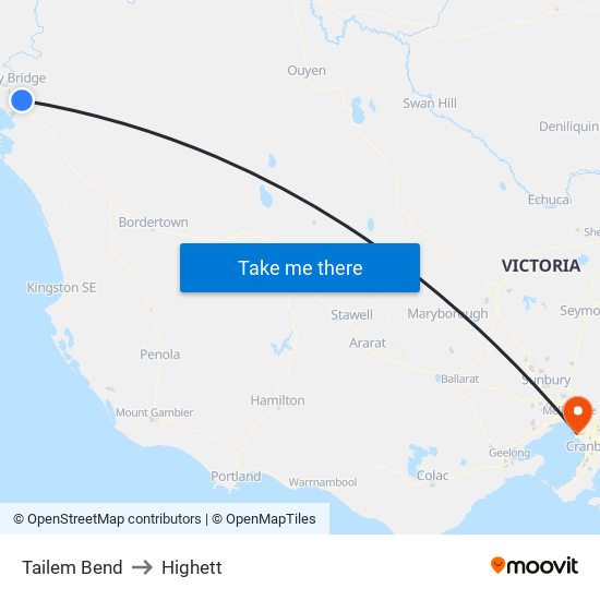 Tailem Bend to Highett map