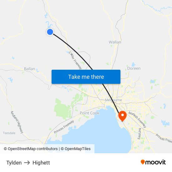 Tylden to Highett map