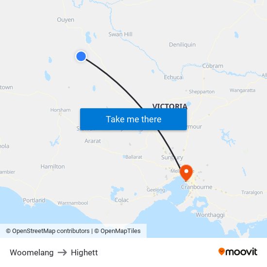 Woomelang to Highett map