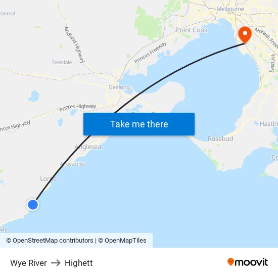 Wye River to Highett map