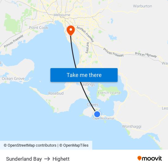 Sunderland Bay to Highett map