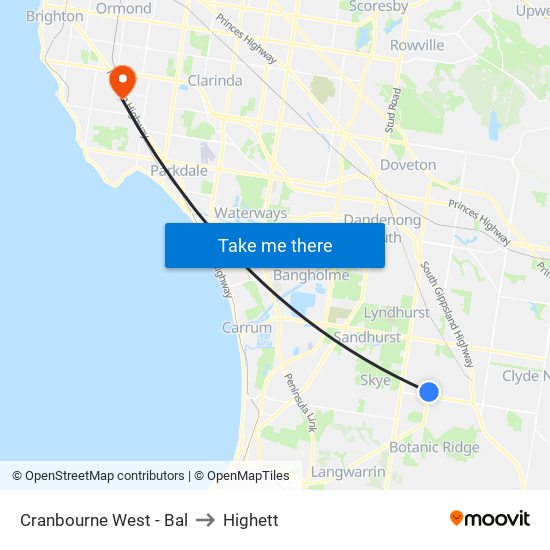 Cranbourne West - Bal to Highett map