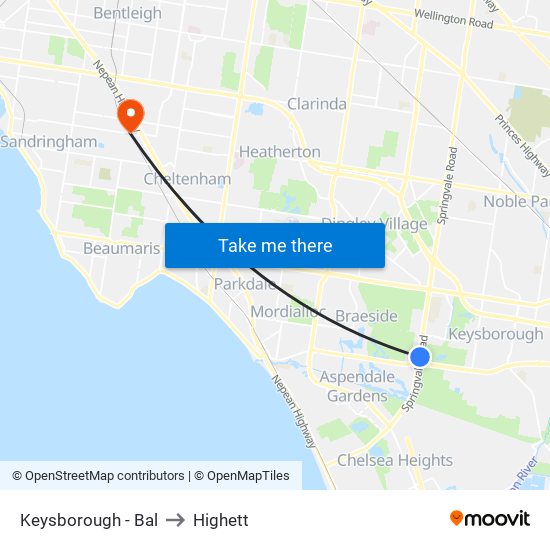 Keysborough - Bal to Highett map