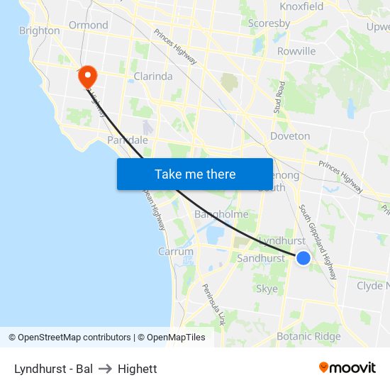 Lyndhurst - Bal to Highett map