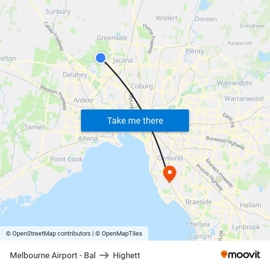 Melbourne Airport - Bal to Highett map