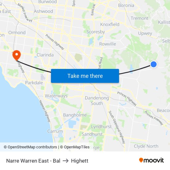 Narre Warren East - Bal to Highett map