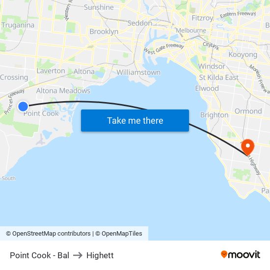 Point Cook - Bal to Highett map