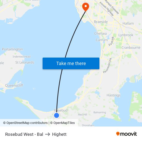 Rosebud West - Bal to Highett map