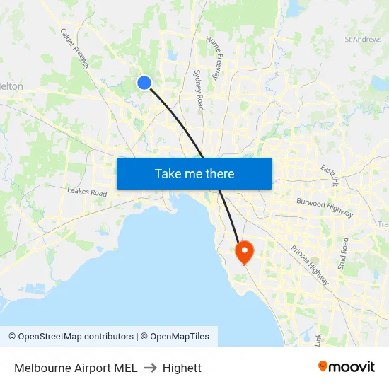 Melbourne Airport MEL to Highett map