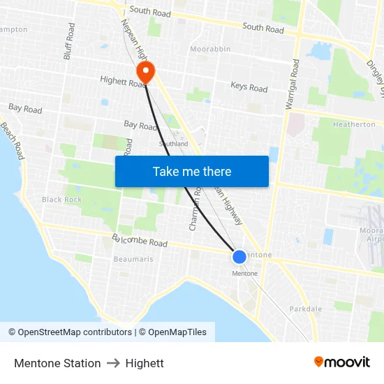 Mentone Station to Highett map