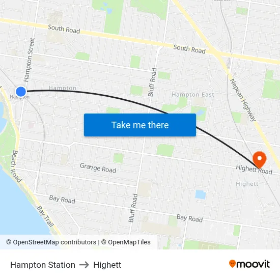 Hampton Station to Highett map