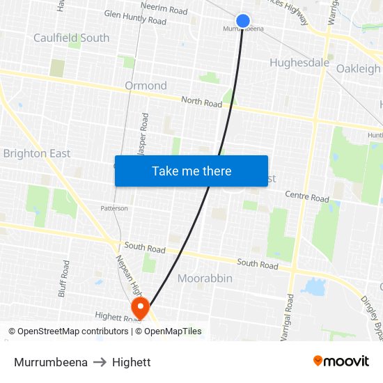 Murrumbeena to Highett map