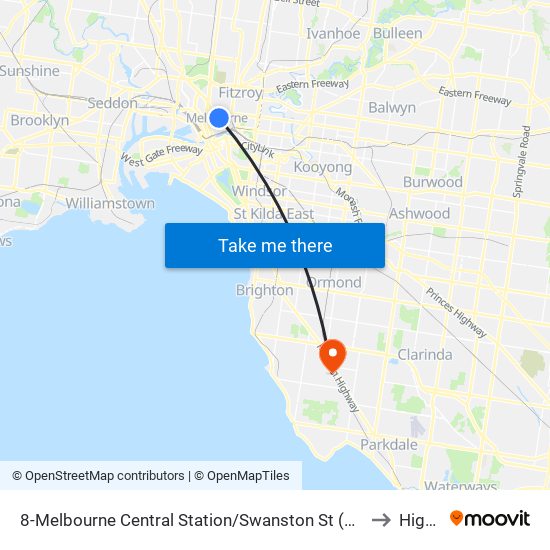 8-Melbourne Central Station/Swanston St (Melbourne City) to Highett map