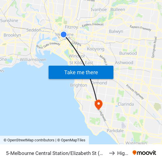 5-Melbourne Central Station/Elizabeth St (Melbourne City) to Highett map