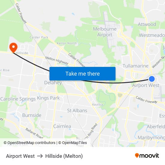 Airport West to Hillside (Melton) map