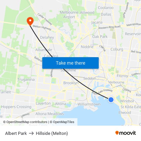 Albert Park to Hillside (Melton) map