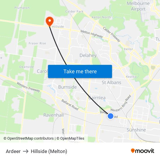 Ardeer to Hillside (Melton) map
