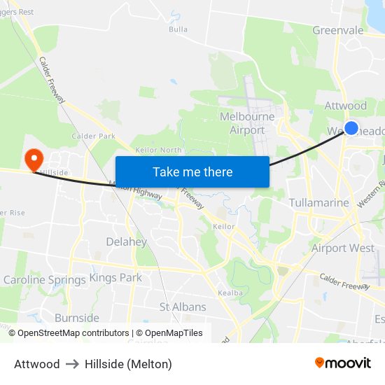 Attwood to Hillside (Melton) map