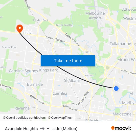 Avondale Heights to Hillside (Melton) map
