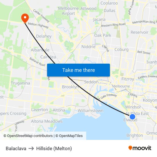 Balaclava to Hillside (Melton) map