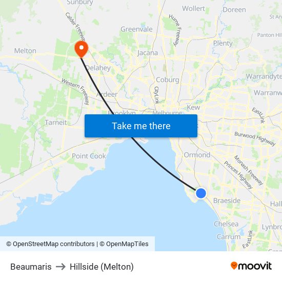 Beaumaris to Hillside (Melton) map