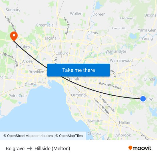 Belgrave to Hillside (Melton) map