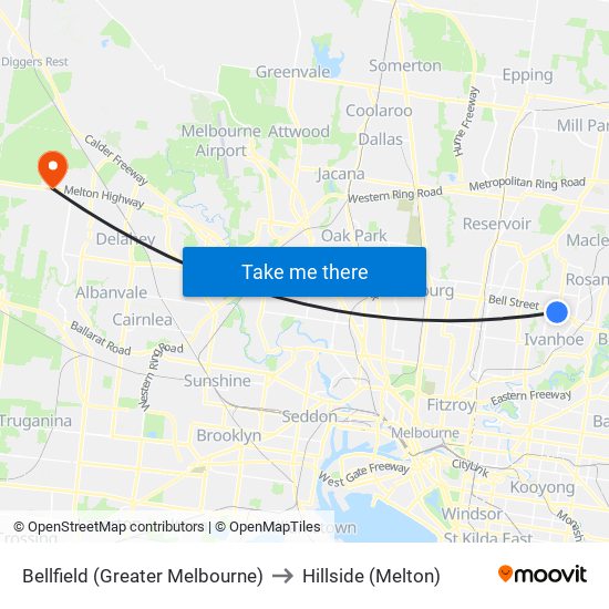 Bellfield (Greater Melbourne) to Hillside (Melton) map