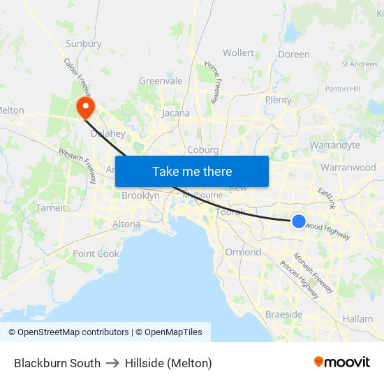 Blackburn South to Hillside (Melton) map