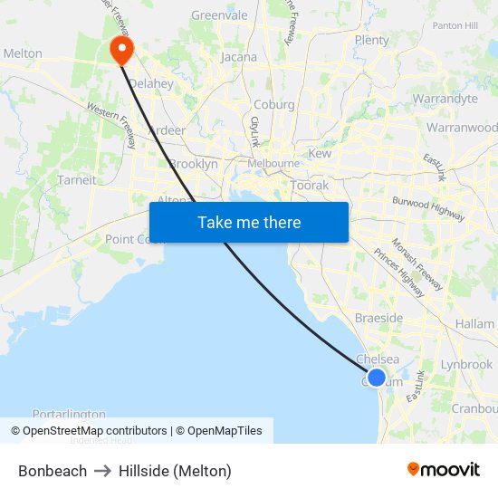 Bonbeach to Hillside (Melton) map