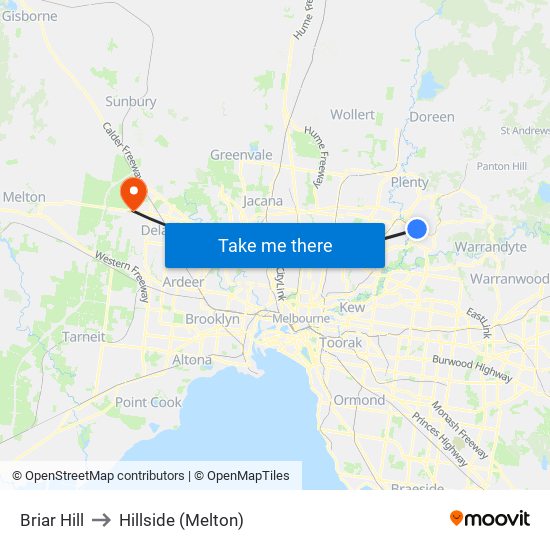 Briar Hill to Hillside (Melton) map