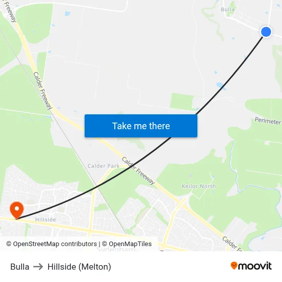 Bulla to Hillside (Melton) map