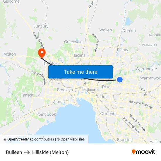 Bulleen to Hillside (Melton) map