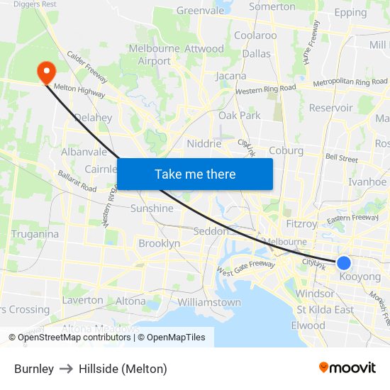 Burnley to Hillside (Melton) map