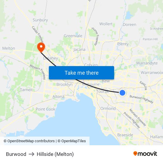 Burwood to Hillside (Melton) map