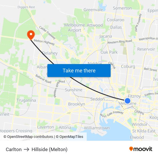 Carlton to Hillside (Melton) map