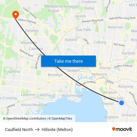 Caulfield North to Hillside (Melton) map